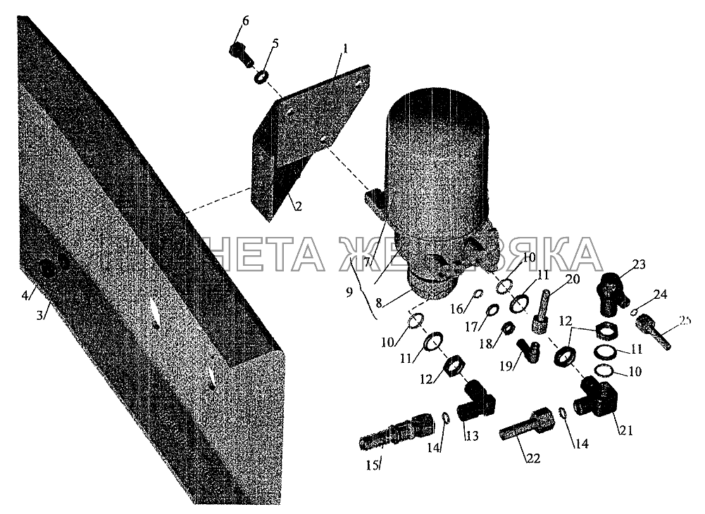 Установка осушителя воздуха и присоединительной арматуры МАЗ-533702 МАЗ-6303 (2005)